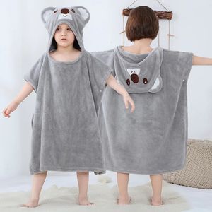 Towels Robes Cartoon Animal Koala Hooded Baby Boys Girlrs Bathrobe Polar Fleece Kids Bathrobe Girl Shower Towel Bath Robe Children's Blankets 231006