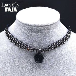 Other Fashion Accessories Gothic Exquisite Rose Crystal Popular Short Necklace Kpop Woven Choker Clavicle Chain Lace Necklaces Jewelry Q231011