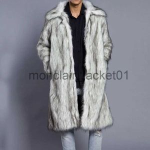 メンズレザーフェイクレザー2018 New Autumn Winter New Mens Square Collar Faux Mink Fur Long Coat High-Grade Man
