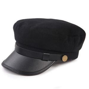 Chapéu de chapéu chapéus de marinho damas britânicas retro boina de couro pu selado