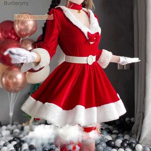 Traje temático 2022 Mulheres Natal Xmas Lady Santa Claus Cosplay Venha Sexy Lingerie Inverno Manga Longa Vestido Vermelho Maid Bunny Girl UniformL231010