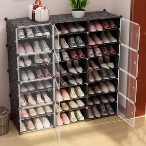 Förvaringshållare Racks Black Entryway Shoe Rack Modern Divider fällbar dammtät vardagsrum Skoskåp Tunn vikbar plast Gabinete Furnitures 231007