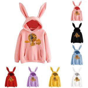 Women's Hoodies Ladies Ears Halloween Print Hoodie Loose Fit Casual Tops Sweatshirt Women Cute Zip Up