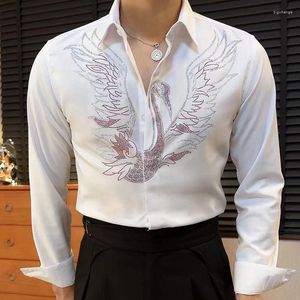 Camisas casuais masculinas camisa animal camiseta masculina queda para homens clube social roupas de alta qualidade moda diamante impressão