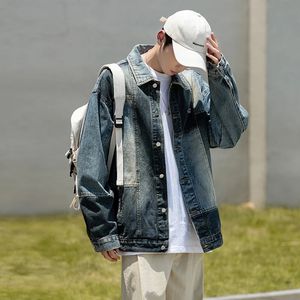 Jaquetas masculinas 2023 outono homens denim estilo coreano masculino retalhos casaco streetwear casual casal jaqueta ins jean 231010