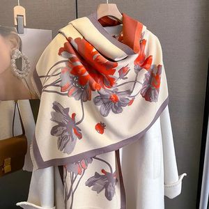 Lenços Mulher Moda Retro Flor Pintura Imitação Cashmere Espessamento Xale Multifuncional Decorar Ao Ar Livre Inverno Quente Lenço 231010