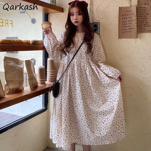 Casual Dresses Floral Women Loose Sweet Long Sleeve Midi Leisure Teenagers Lovely Japanese Style Gentle Hipster -arrival Femme Chic