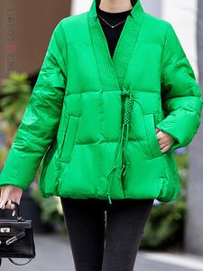 レディーストレンチコートランレム韓国スタイルのコットンコート女性vネックポケットディスクディスクソリッドカラージャケットファッション2023冬の服