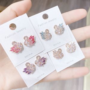 Micro Set Zircon Colorful Swan Stud örhängen Kvinnor S925 Silver Ear Needle Earrings For Women Wedding Party Valentine's Day Christmas Souvenir Jewelry Gifts SPC