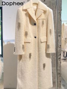 Cappotto in cashmere a maniche lunghe con nappa con strass moda da donna in misto lana Cappotto in lana double face di media lunghezza da donna autunno inverno da ufficio 231010