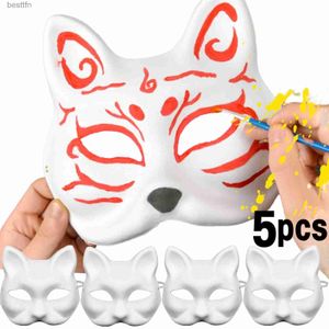Costume Accessories 5PCS Masks Cat Mask Diy White Blank Cosplay Face Halloween Party Paper Unpainted Paintable Animal Mache ComeL231011