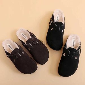 Hausschuhe 2022 Winter Damen Schwarz Mule Fur Clogs Hausschuhe Top Qualität Classic One Buckle Plüsch Warme Kork Slides Sandalen Geschlossene Zehenschuhe x1011