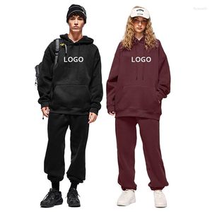 Hoodies masculinos de lã pesada plus size e calças jogger conjunto ternos suor unisex algodão impressão personalizada logotipo masculino moletom com