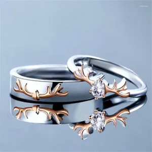 Anéis de cluster design criativo antler forma amantes anel de cristal banda de casamento promessa noivado moda presentes para mulheres