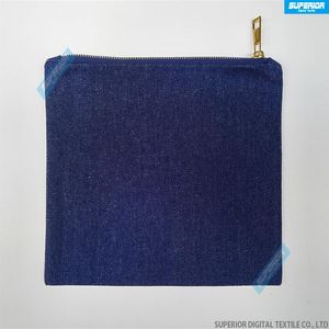7x10 tum 10oz indigo blå twill denim sminkväska med metalliskt guld zip tomt blått ren bomull denim kosmetisk väska med match blå174f