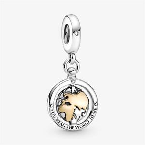 100% 925 Sterling Silver Heart Spinning World Dingle Charms Fit Original Europeisk charmarmband Kvinnor Bröllopsmycken Acc1858