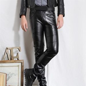 Leather pants men Solid color Rock stage suit fashion pants men high elastic street PU leather motorcycle223z