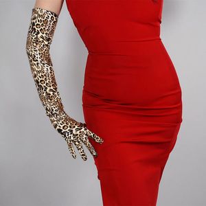 Five Fingers Gloves LATEX LONG GLOVES Shine Leather PU 24" 60cm Animal Print Brown Cheetah Leopard 231010