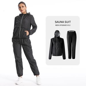 Women's Two Piece Pants Sauna Suit Women Loose Gym Clothing Sets for Sweating Weight Loss Female Sports Active Wear Slimming Full Body Tracksuit Fitness 231011