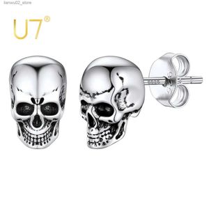 Outros acessórios de moda U7 Skull Stud Brincos 925 Sterling Silver Gothic Skeleton Jóias Punk Hip Hop Pequenos Brincos para Mulheres Homens Halloween Presentes Q231011