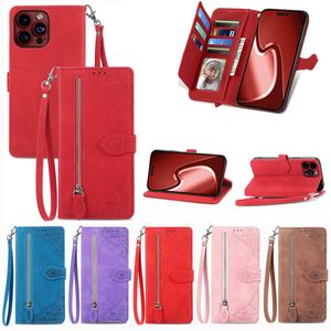 Zíper carteira slots de cartão capa de couro para iphone 15 pro max 14 15 plus xr 12 13 mini 11 pro x xs 14 pro max cordão telefone capa