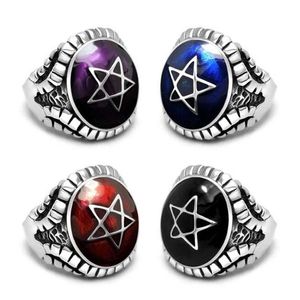 Nowy pierścień Pentagram 316L Stal nierdzewna tytanowa mężczyzna Ring Rock Pop Punk Fashion Jewelry Cluster Rings177W