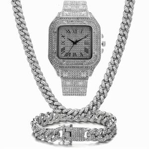 Chains Iced Out Chain Bling Miami Cuban Link Rhinestone Watch Necklaces Bracelet Women Men Jewelry Set Hip Hop Choker300e