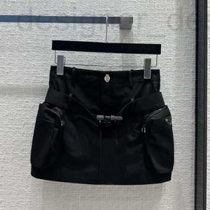 Saias Designer Americano Grande Bolso Workwear Saia Curta Mulheres 2023 Outono Fivela Cinto Slim A-Linha Versátil Meio Vestido 4YB4