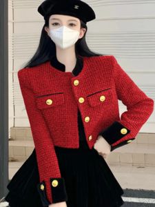 Women's Jackets Small Fragrant Coat Chic Stand Tweed Jacket Women Red Vintage Autumn Chaquetas Mujer Jaqueta Feminina Black Striped Cardigan 231010