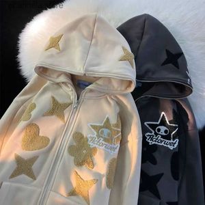 Herrtröjor tröjor harajuku hoodies kvinnor 2023 y2k broderi dragkedja hooded jacka rockar gotiska grunge överdimensionerade långa ärm tröja streetwear t231011