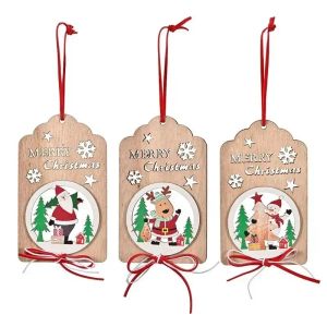 Christmas Wooden Hollow Bow Pendant Room Decor Tree Scene Decorations Supplies Wholesale Ready to ship