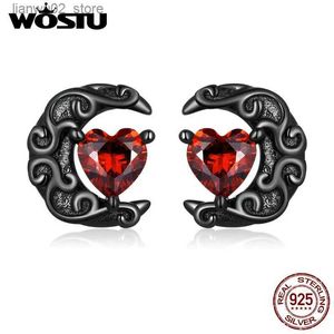 Diğer Moda Aksesuarları Wostu 925 STERLING Gümüş Punk Siyah Altın Kalp Kırmızı CZ Stud Küpe Kadınlar Moon Ear Studs Cadılar Bayramı Koleksiyonu Takı Hediyesi Q231011