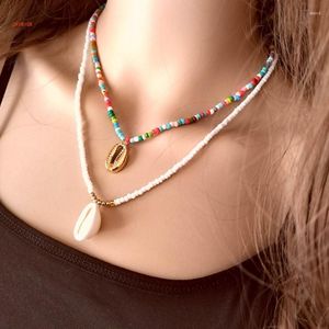 Pendant Necklaces 2Pcs Colorful Seed Beaded Colored Shells Choker Necklace Ajdustable Chain Clavicle For Women Girls Handmade Jewelry