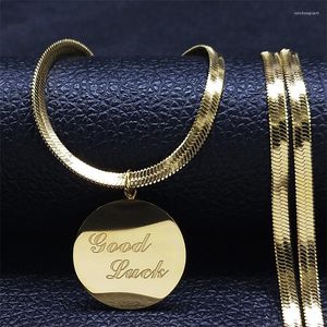 Hänge halsband lycka till halsband rostfritt stål guldfärg kvinnor/män bokstäver runda smycken colares colgantes mujer moda nxh414s06