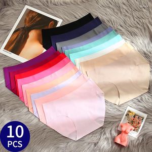 Kadın Panties 10pcs/Set Set Seamless Nefes Alabaş iç çamaşır Orta bel külotu Kadın basit elastikiyet bayanlar kısa pamuk