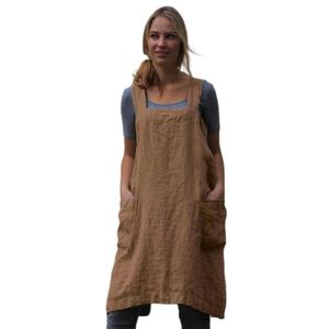 Abiti casual Donna Grembiule in cotone e lino Senza maniche Cucina domestica Copertura per la pulizia Abito da fiorista Donna288p