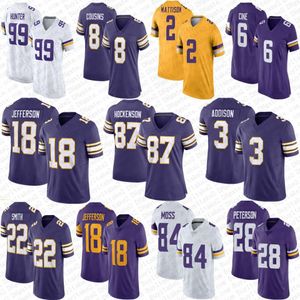 Justin Jefferson 3 Addison TJ Hockenson Football Jersey Kirk Cousins ​​Harrison Smith Adrian Peterson Randy Moss CJ Ham Mattison Danielle Hunter KJ Osborn Ivan Pace Jr