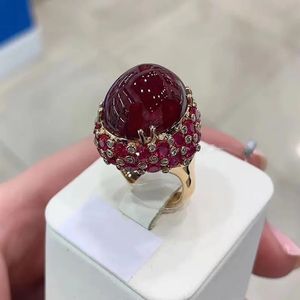 Solitaire Ring 585 Mor Altın Kaplama 14k Gül Kakılış Oval Ruby Yüzükleri Kadınlar İçin Ayarlanabilir Lüks Absered Punk Düğün Takı 231011