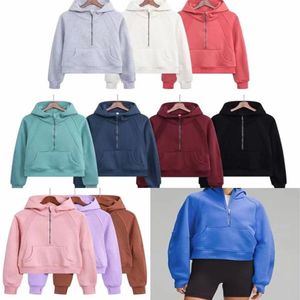 Lululemen Felpe con mezza zip da donna oversize Maglione da yoga Scuba da donna Manica lunga Felpa con cerniera spessa Felpa con cappuccio colorato Comfort275m