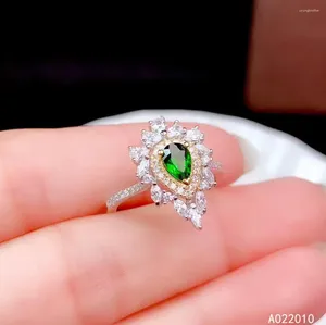 Küme halkaları kjjeaxcmy ince mücevher 925 STERLING Gümüş Doğal Taş Diopside Klasik Lady Kız Kadın Kristal Ring Destek Testi