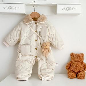 Pagliaccetti Baby Winter Pagliaccetto Fodera in lana di agnello Tuta da bambino con giocattoli per orsi Spessore caldo Abbigliamento per bambini Neonato nato Ragazzi Vestiti per ragazze 231010