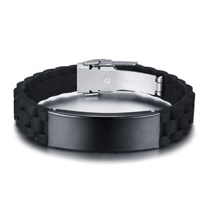 Customize Black ID Bracelets for Men Stainless Steel Silicone Bangle Casual Male Adjustable Jewelry242d