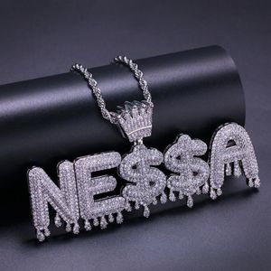 Custom Name Jewelry Crown Bail Initials Letters Chain Necklaces Pendant Micro Paved Zircon Necklace Halloween Gift309p