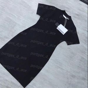 高級デザイナーニットドレスブランドレディースTシャツブラックヒップカバードレス半袖タートルネックニットトップ2392