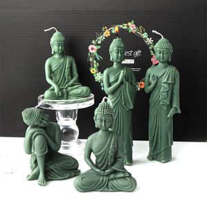 Candles 3D Buddha Statue Silicone Mold Namaste Stand Seat Relaxed Monk Candle Soap Resin DIY Buddhism Zen Home Decor Meditation Mould 231010
