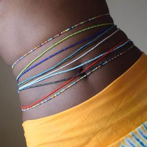 VSCO Colorful Belly Chains Rice Bead Multi Layers Handmade midjelänk Bikini Body Jewelry String Chain Pony Beads Whole234C
