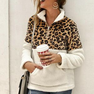 Damenjacken Flut Winter Fleece Pullover Mode Leopard Patchwork Flauschige dicke Pullover Warm Reißverschluss Pullover Frauen Mantel Sherpa Tops