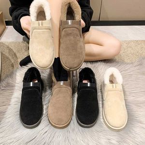 Kapcie niskie obcasy okrągłe palce kobiety jesień żeńskie buty slip-on jesienne sukienka zimowa poślizg na bawełnianym tkaninie śnieżnej botki płaskie pu slip-on-up-up x1011