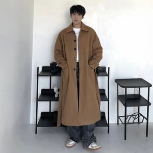 Мужское зимнее длинное шерстяное пальто из смесовой шерсти, мужское теплое утолщенное пальто большого размера в Корейском стиле, свободный толстый плащ, мужское пальто размера плюс 5XL 231010