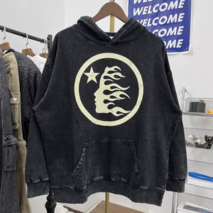 Tvättade svarta tröjor Hoodies Mens överdimensionerade USA-storlek Fleece Men's Vintage Hip Hop Hoodie högkvalitativa toppar riktiga bilder 397